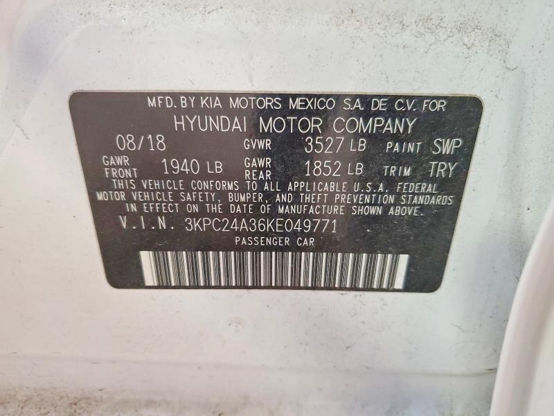 Продаж на аукціоні авто 2019 Hyundai Accent, vin: 3KPC24A36KE049771, номер лоту: 53242276