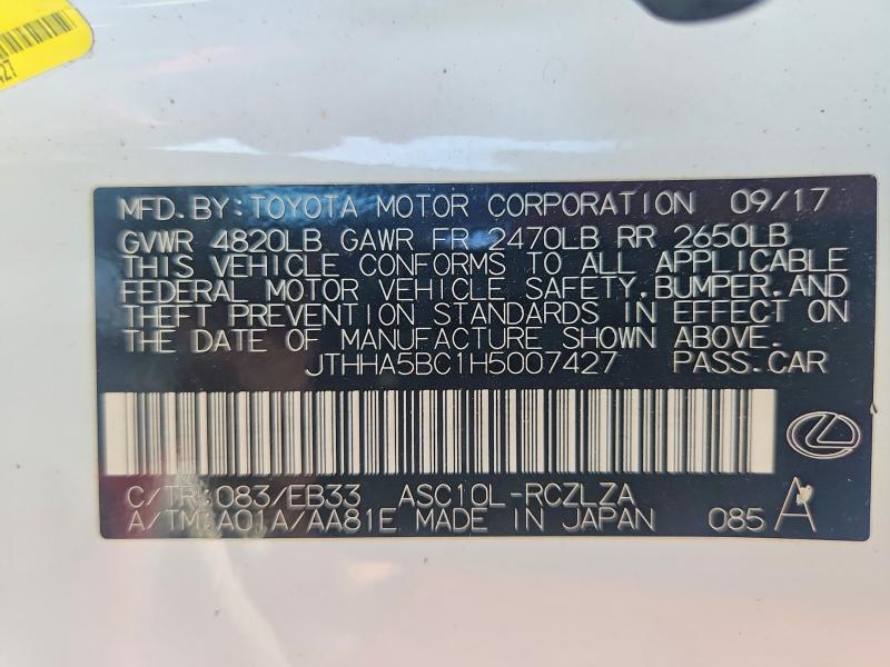 Продажа на аукционе авто 2017 Lexus Rc, vin: JTHHA5BC1H5007427, номер лота: 50761166