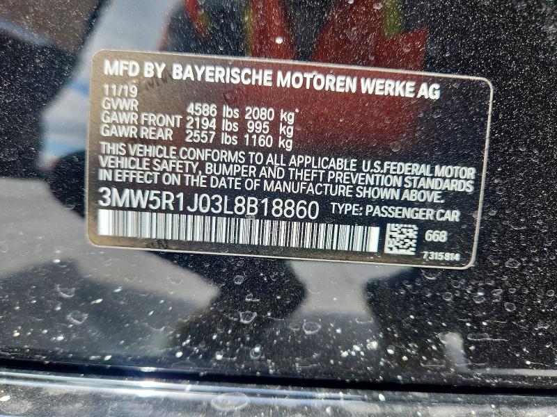 53191866 :رقم المزاد ، 3MW5R1J03L8B18860 vin ، 2020 Bmw 330i مزاد بيع