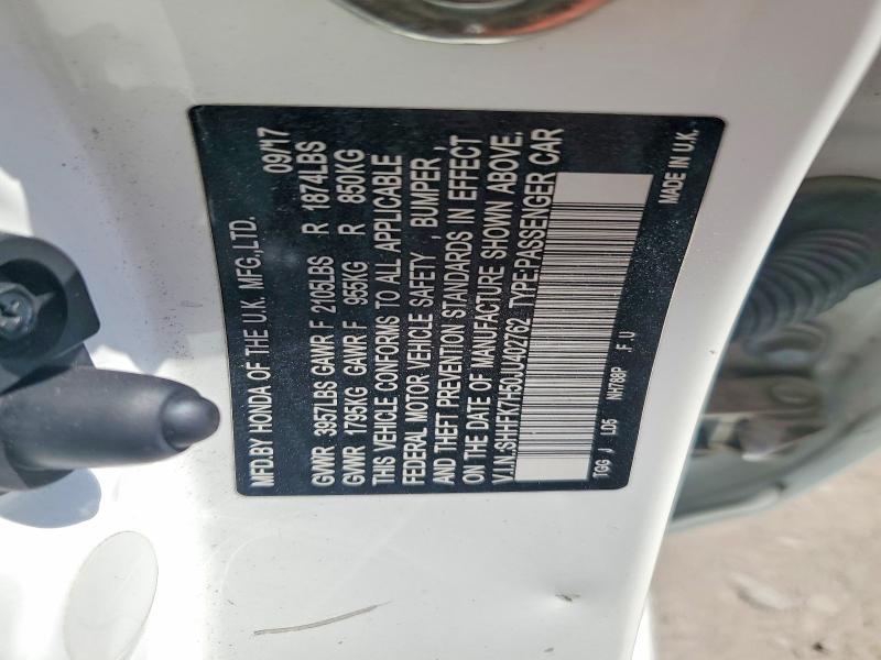 Продаж на аукціоні авто 2018 Honda Civic, vin: SHHFK7H50JU402762, номер лоту: 53434986