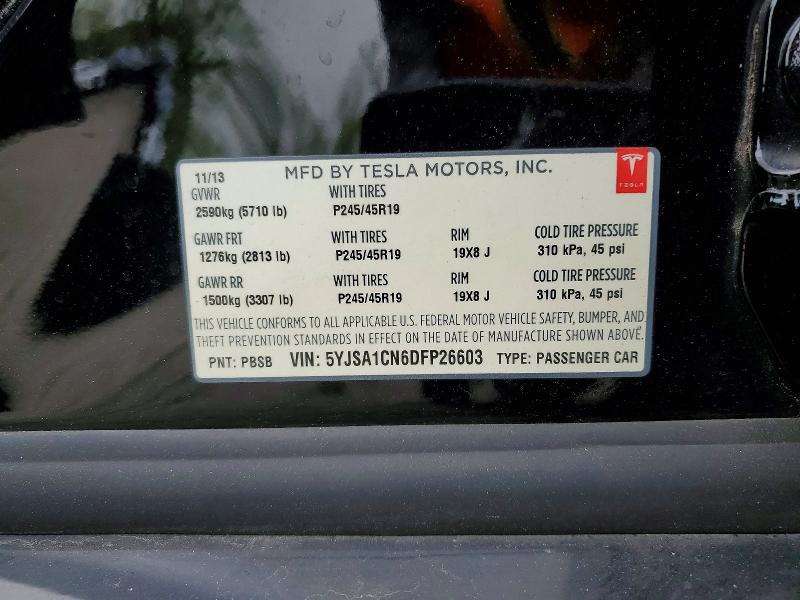 2013 Tesla Model S მანქანა იყიდება აუქციონზე, vin: 5YJSA1CN6DFP26603, აუქციონის ნომერი: 53471556