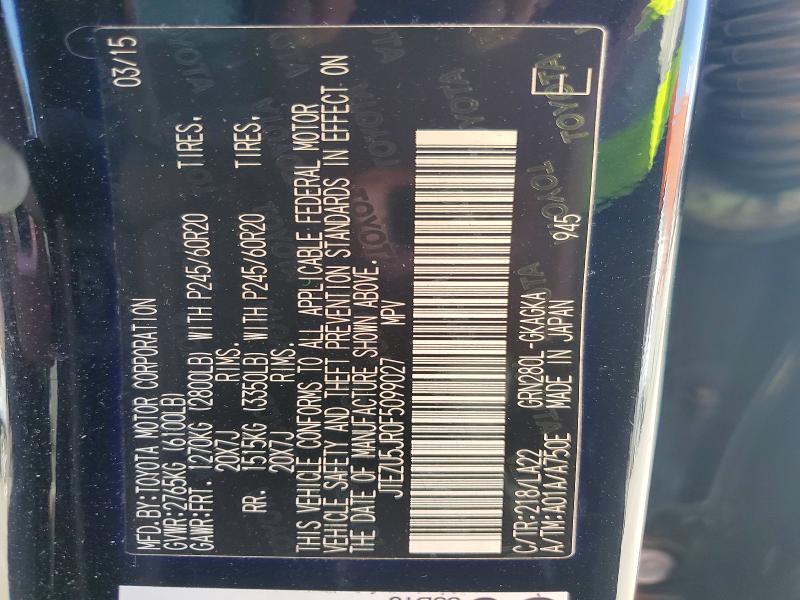 52116836 :رقم المزاد ، JTEZU5JR0F5099027 vin ، 2015 Toyota 4runner مزاد بيع