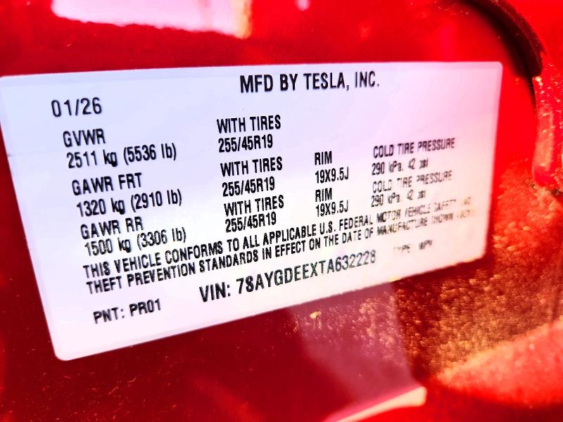53402806 :رقم المزاد ، 7SAYGDEEXTA632228 vin ، 2026 Tesla Model Y مزاد بيع