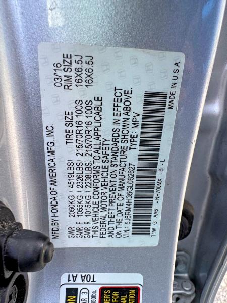 Aukcja sprzedaży 2016 Honda Cr-v, vin: 5J6RM4H35GL062627, numer aukcji: 54685216
