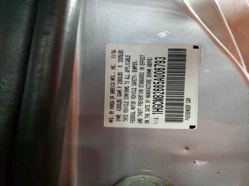 2005 Honda Accord მანქანა იყიდება აუქციონზე, vin: 1HGCM82665A006793, აუქციონის ნომერი: 54912576