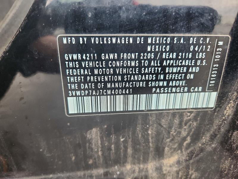 Aukcja sprzedaży 2012 Volkswagen Jetta, vin: 3VWDP7AJ7CM400441, numer aukcji: 53572156