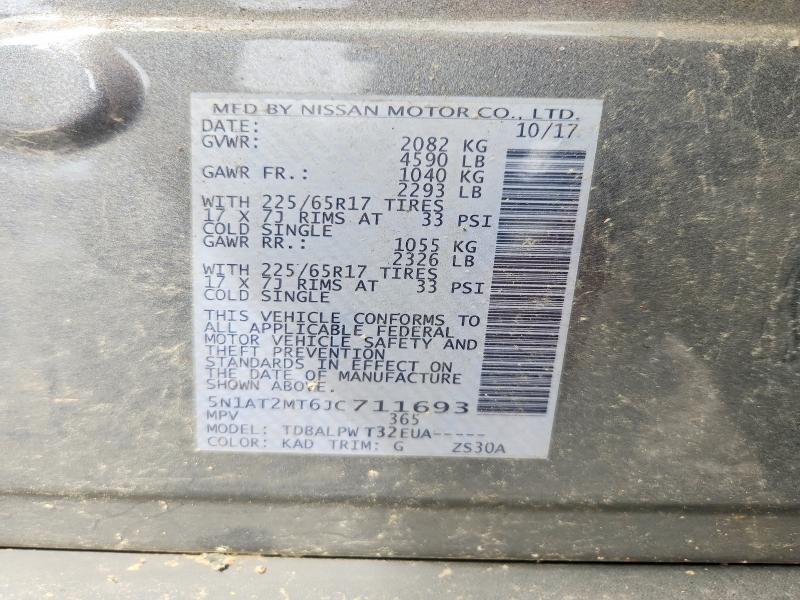 52427216 :رقم المزاد ، 5N1AT2MT6JC711693 vin ، 2018 Nissan Rogue مزاد بيع