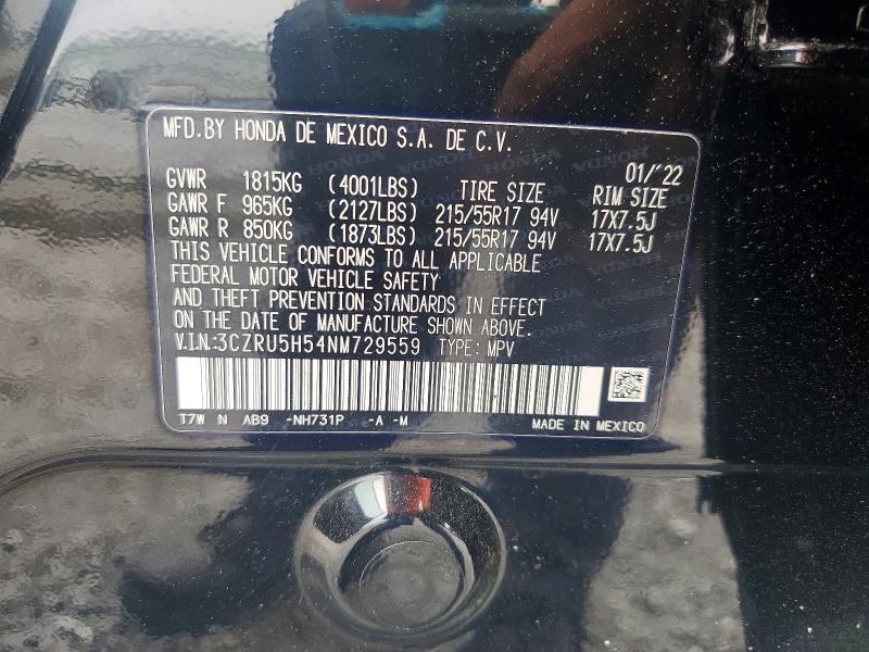 54664396 :رقم المزاد ، 3CZRU5H54NM729559 vin ، 2022 Honda Hr-v مزاد بيع