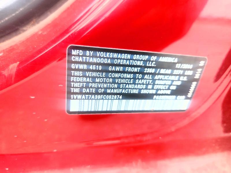 Aukcja sprzedaży 2015 Volkswagen Passat, vin: 1VWAT7A39FC052874, numer aukcji: 55025686