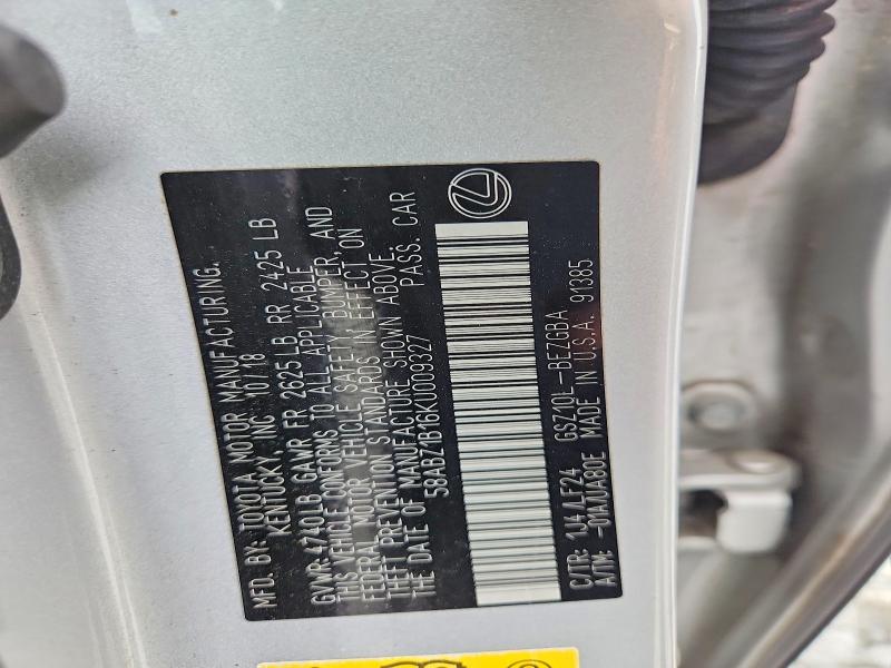 Продажа на аукционе авто 2019 Lexus Es, vin: 58ABZ1B16KU009327, номер лота: 52383546