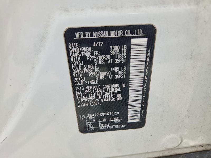 55202816 :رقم المزاد ، JN8AZ2ND8C9716120 vin ، 2012 Infiniti Qx56 مزاد بيع