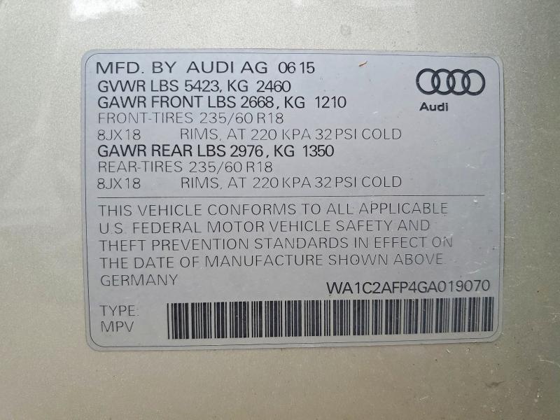 55036986 :رقم المزاد ، WA1C2AFP4GA019070 vin ، 2016 Audi Q5 مزاد بيع
