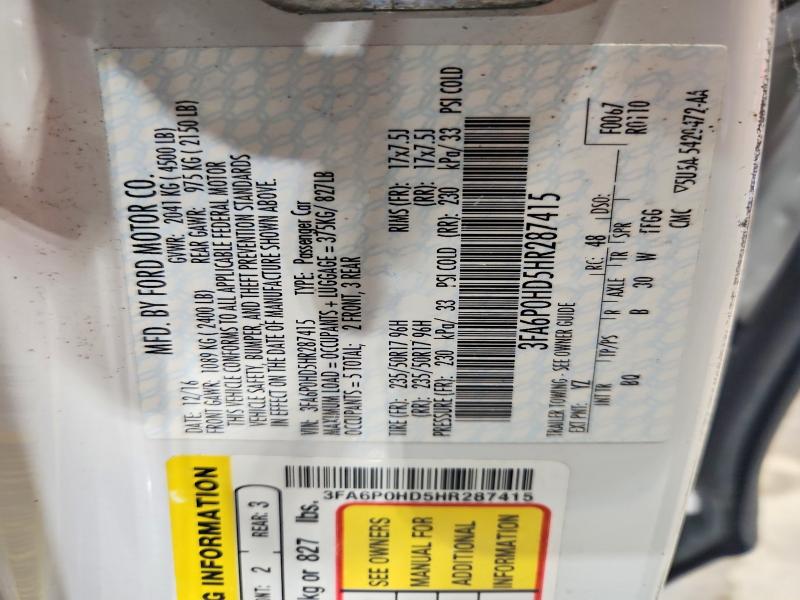 55240956 :رقم المزاد ، 3FA6P0HD5HR287415 vin ، 2017 Ford Fusion مزاد بيع