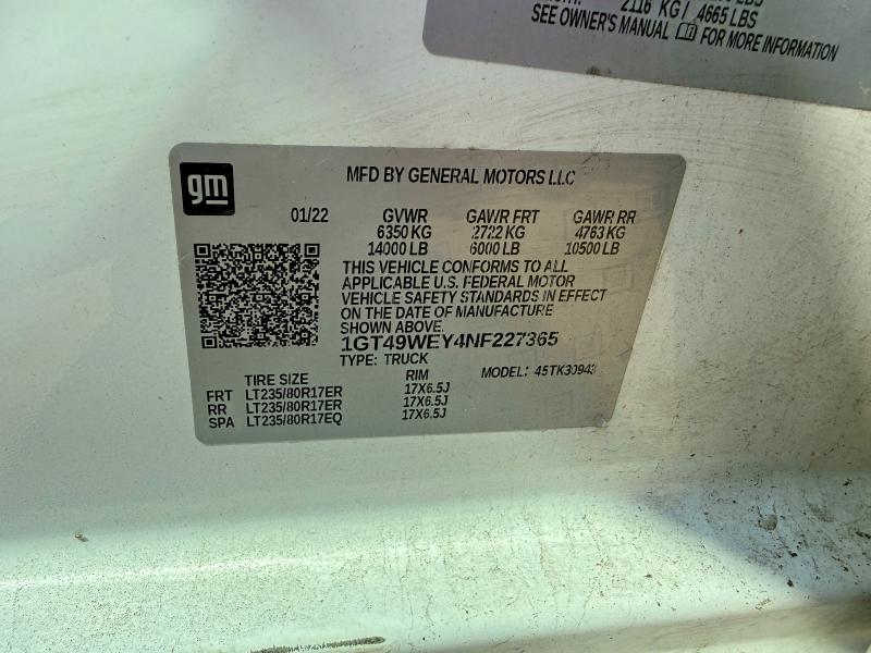 54914976 :رقم المزاد ، 1GT49WEY4NF227365 vin ، 2022 Gmc Sierra مزاد بيع