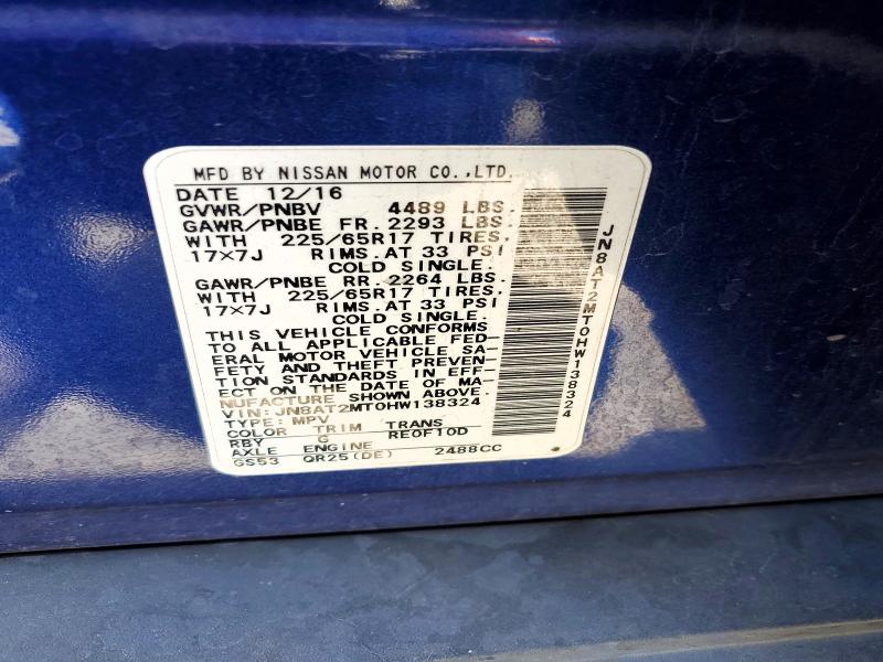 Aukcja sprzedaży 2017 Nissan Rogue, vin: JN8AT2MT0HW138324, numer aukcji: 55555376