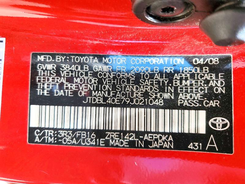 Продажа на аукционе авто 2009 Toyota Corolla, vin: JTDBL40E79J021048, номер лота: 53279056