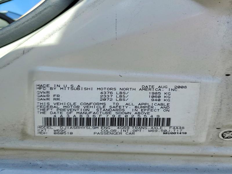Продажа на аукционе авто 2009 Mitsubishi Galant, vin: 4A3AB36F79E025549, номер лота: 53620976