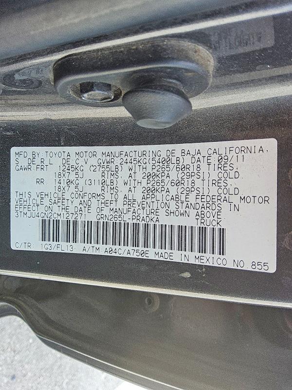 52237026 :رقم المزاد ، 3TMJU4GN2CM127271 vin ، 2012 Toyota Tacoma مزاد بيع