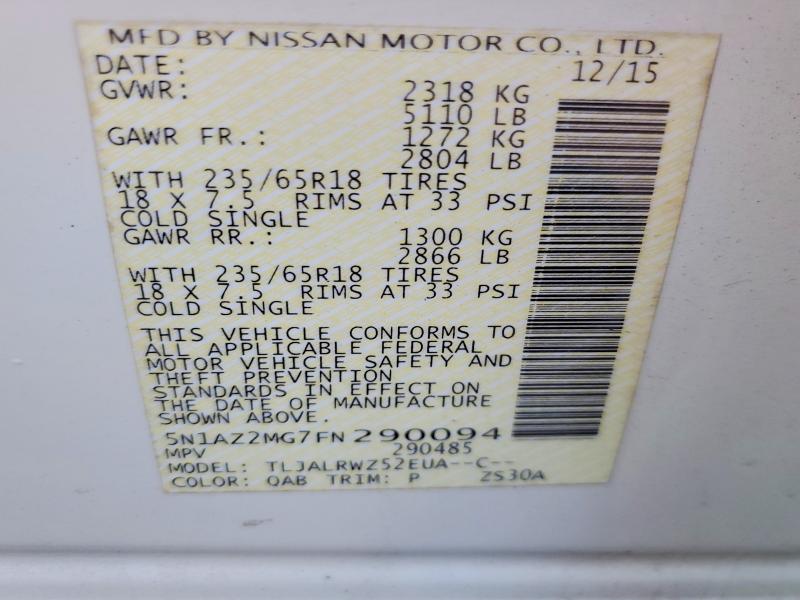 Продаж на аукціоні авто 2015 Nissan Murano, vin: 5N1AZ2MG7FN290094, номер лоту: 52409156