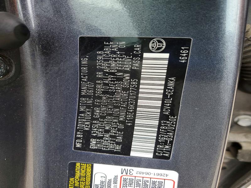Продаж на аукціоні авто 2007 Toyota Camry, vin: 4T1BE46K37U177585, номер лоту: 53953226