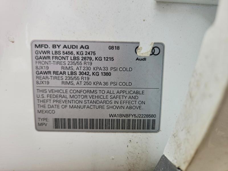Продаж на аукціоні авто 2018 Audi Q5, vin: WA1BNBFY5J2228580, номер лоту: 52697046