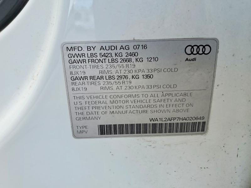Продажа на аукционе авто 2017 Audi Q5, vin: WA1L2AFP7HA020649, номер лота: 52806276