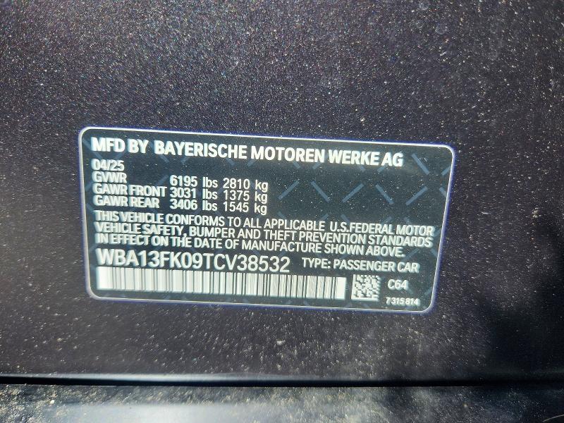 2026 Bmw 550 მანქანა იყიდება აუქციონზე, vin: WBA13FK09TCV38532, აუქციონის ნომერი: 52999246