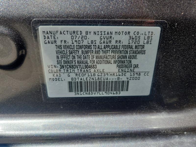 Продажа на аукционе авто 2020 Nissan Versa, vin: 3N1CN8DV7LL904683, номер лота: 53039576