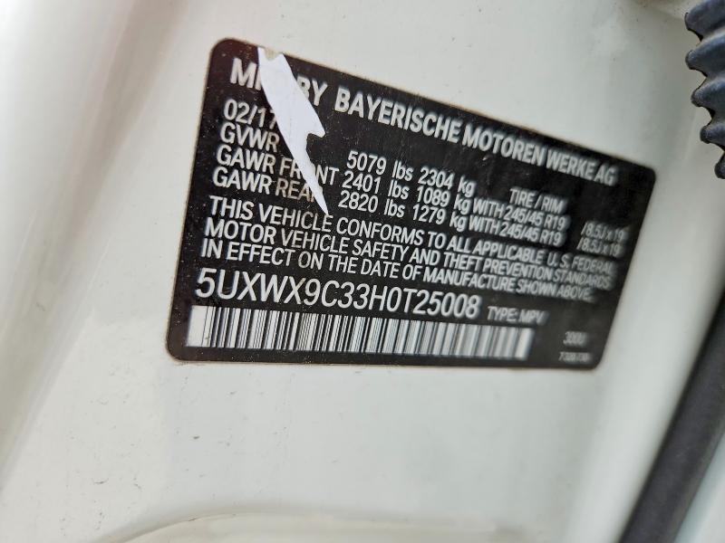 2017 Bmw X3 მანქანა იყიდება აუქციონზე, vin: 5UXWX9C33H0T25008, აუქციონის ნომერი: 54539726
