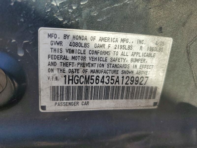 54176336 :رقم المزاد ، 1HGCM56435A129927 vin ، 2005 Honda Accord مزاد بيع