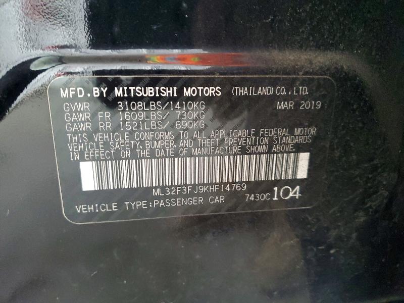 2019 Mitsubishi Mirage მანქანა იყიდება აუქციონზე, vin: ML32F3FJ9KHF14769, აუქციონის ნომერი: 54077646