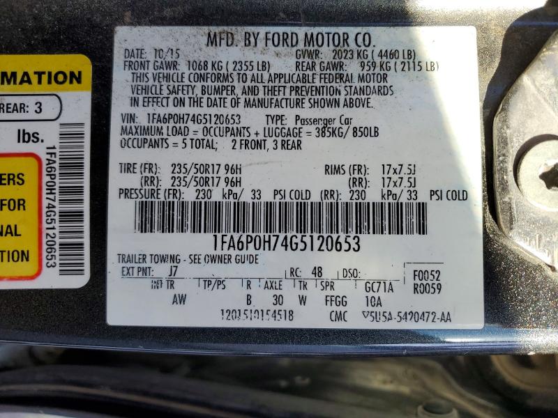 Продажа на аукционе авто 2016 Ford Fusion, vin: 1FA6P0H74G5120653, номер лота: 53020746
