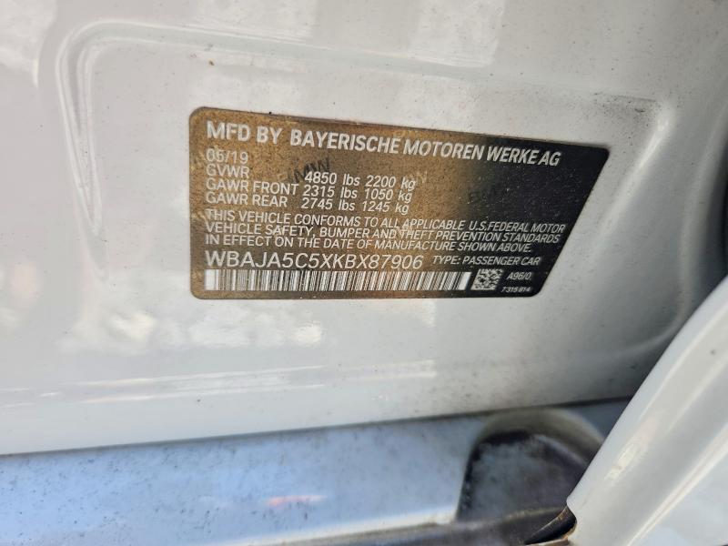 2019 Bmw 530 მანქანა იყიდება აუქციონზე, vin: WBAJA5C5XKBX87906, აუქციონის ნომერი: 52324736