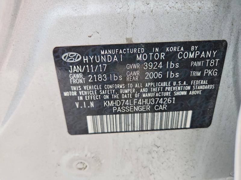 Продаж на аукціоні авто 2017 Hyundai Elantra, vin: KMHD74LF4HU374261, номер лоту: 54583676