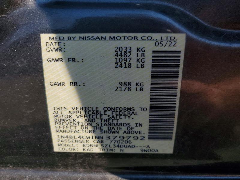 52230606 :رقم المزاد ، 1N4BL4CW1NN379792 vin ، 2022 Nissan Altima مزاد بيع