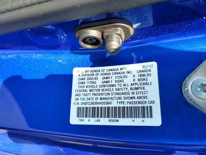 Aukcja sprzedaży 2017 Honda Civic, vin: 2HGFC3B39HH355641, numer aukcji: 54466196