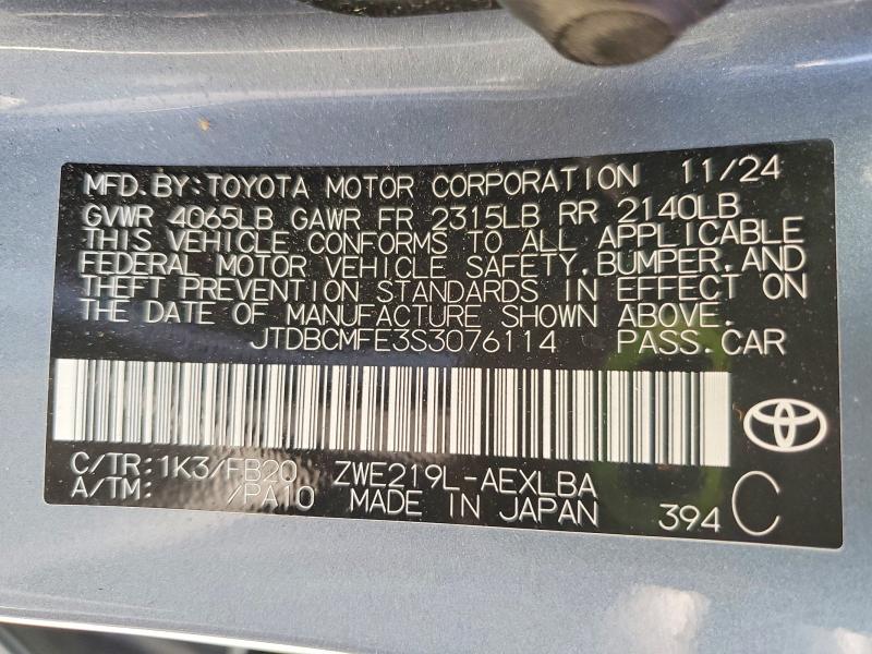 Продажа на аукционе авто 2025 Toyota Corolla Hybrid, vin: JTDBCMFE3S3076114, номер лота: 52491036