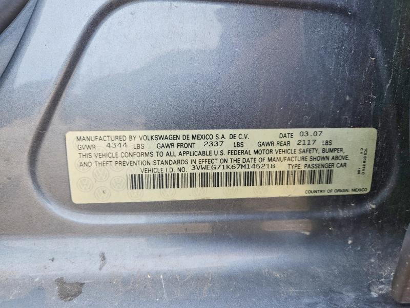 Продажа на аукционе авто 2007 Volkswagen Jetta, vin: 3VWEG71K67M145218, номер лота: 53263946
