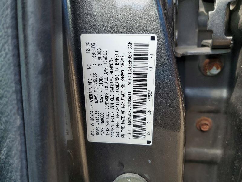 52780706 :رقم المزاد ، 1HGCM56756A063411 vin ، 2006 Honda Accord مزاد بيع