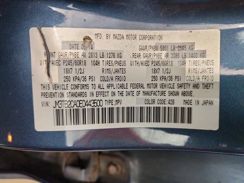 52193926 :رقم المزاد ، JM3TB2CA0E0443500 vin ، 2014 Mazda Cx-9 مزاد بيع