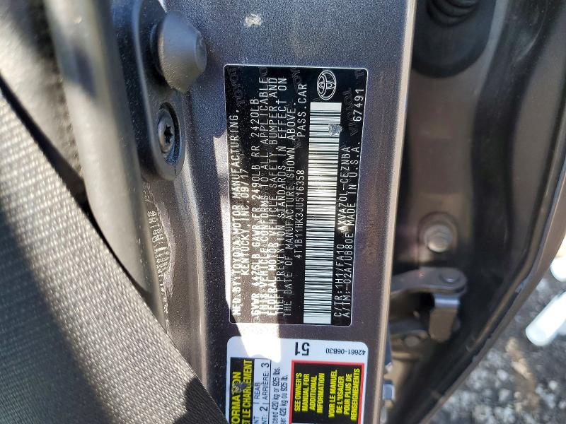 Aukcja sprzedaży 2018 Toyota Camry, vin: 4T1B11HK3JU516358, numer aukcji: 52041166