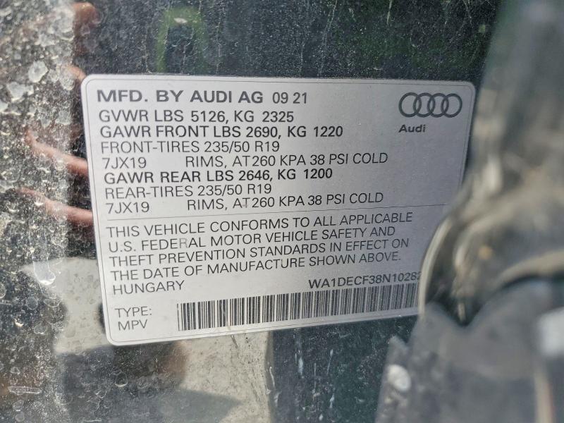 2022 Audi Q3 მანქანა იყიდება აუქციონზე, vin: WA1DECF38N1028291, აუქციონის ნომერი: 53327396