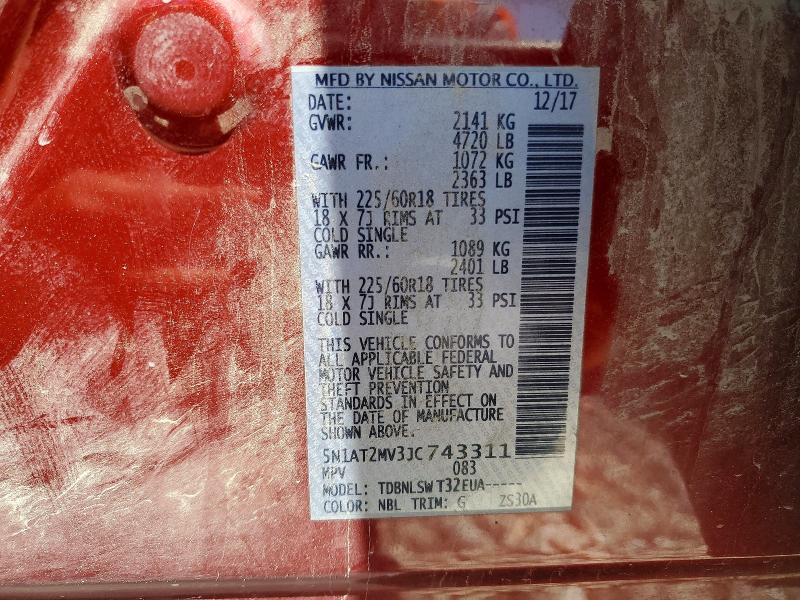 2018 Nissan Rogue მანქანა იყიდება აუქციონზე, vin: 5N1AT2MV3JC743311, აუქციონის ნომერი: 53476266
