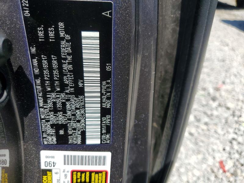 Продажа на аукционе авто 2022 Toyota Sienna, vin: 5TDKRKEC3NS116326, номер лота: 53562386