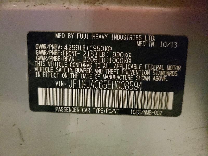 54838476 :رقم المزاد ، JF1GJAC65EH008594 vin ، 2014 Subaru Impreza مزاد بيع