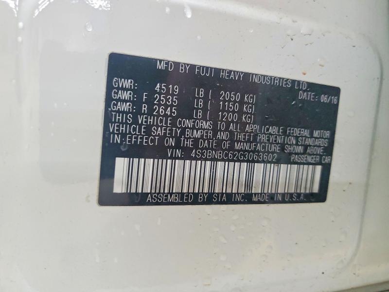 54606716 :رقم المزاد ، 4S3BNBC62G3063602 vin ، 2016 Subaru Legacy مزاد بيع