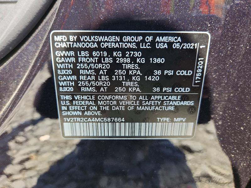 Aukcja sprzedaży 2021 Volkswagen Atlas, vin: 1V2TR2CA4MC587664, numer aukcji: 53399706