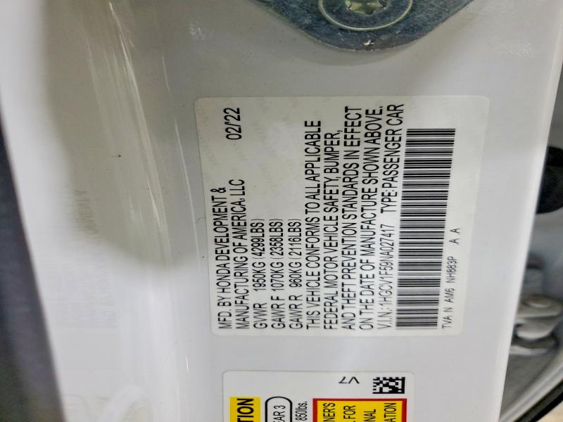 Продажа на аукционе авто 2022 Honda Accord, vin: 1HGCV1F59NA027417, номер лота: 52760406