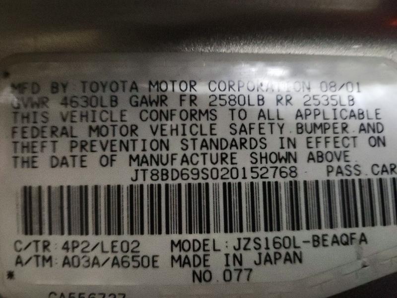 Aukcja sprzedaży 2002 Lexus Gs, vin: JT8BD69S020152768, numer aukcji: 54025206