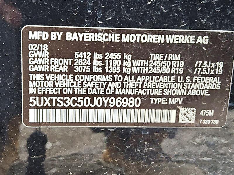 51761656 :رقم المزاد ، 5UXTS3C50J0Y96980 vin ، 2018 Bmw X3 مزاد بيع